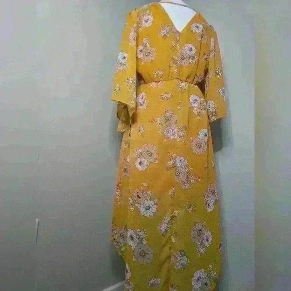 Floral High Low Mustard Flowy Dress - Picture 9 of 11